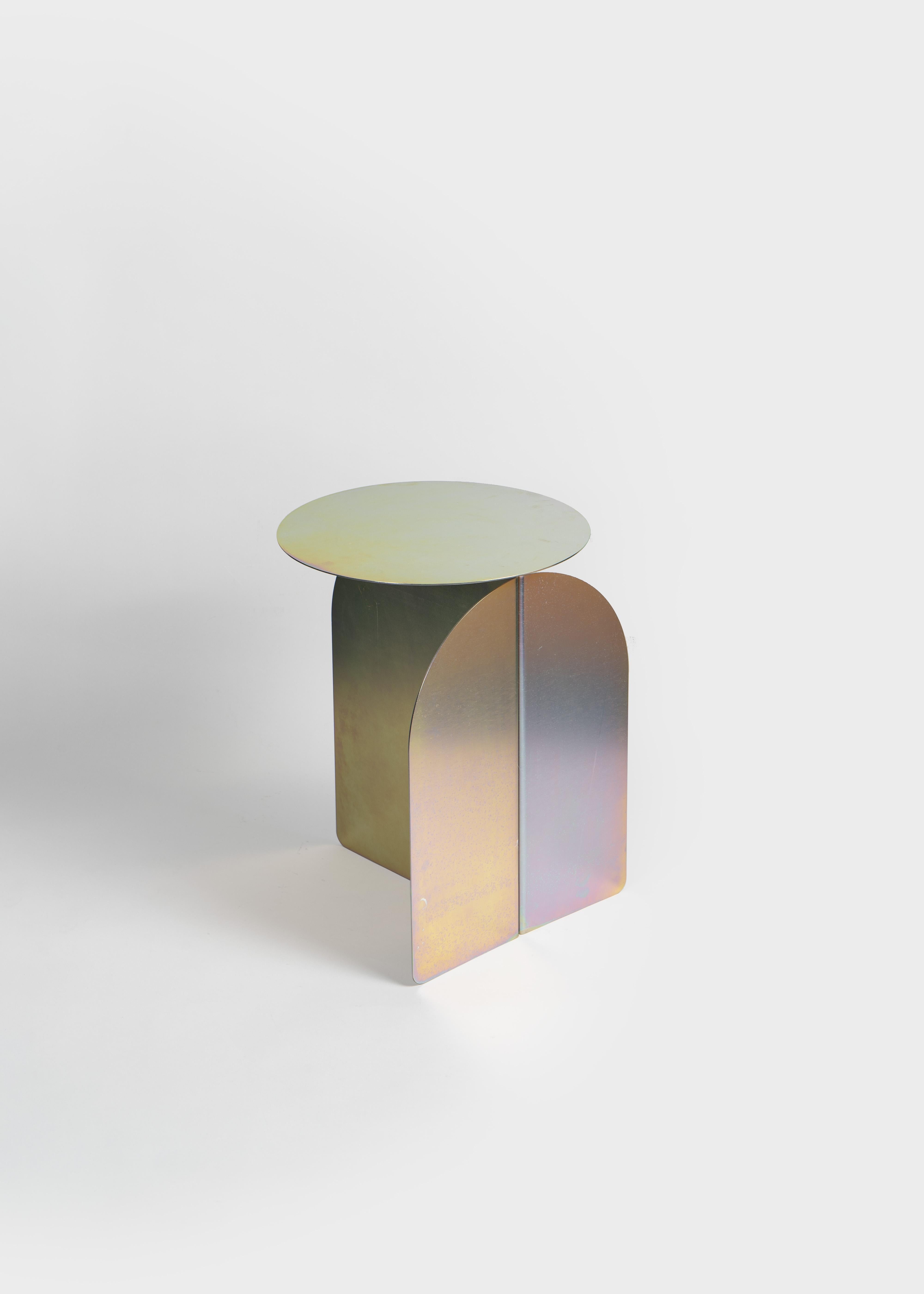 The Risvolto tables are a design collection crafted from individually folded thin metal sheets. When paired together, they create new shapes distinguished by broad surfaces, enhancing the unique, chromatically unpredictable reflections of the