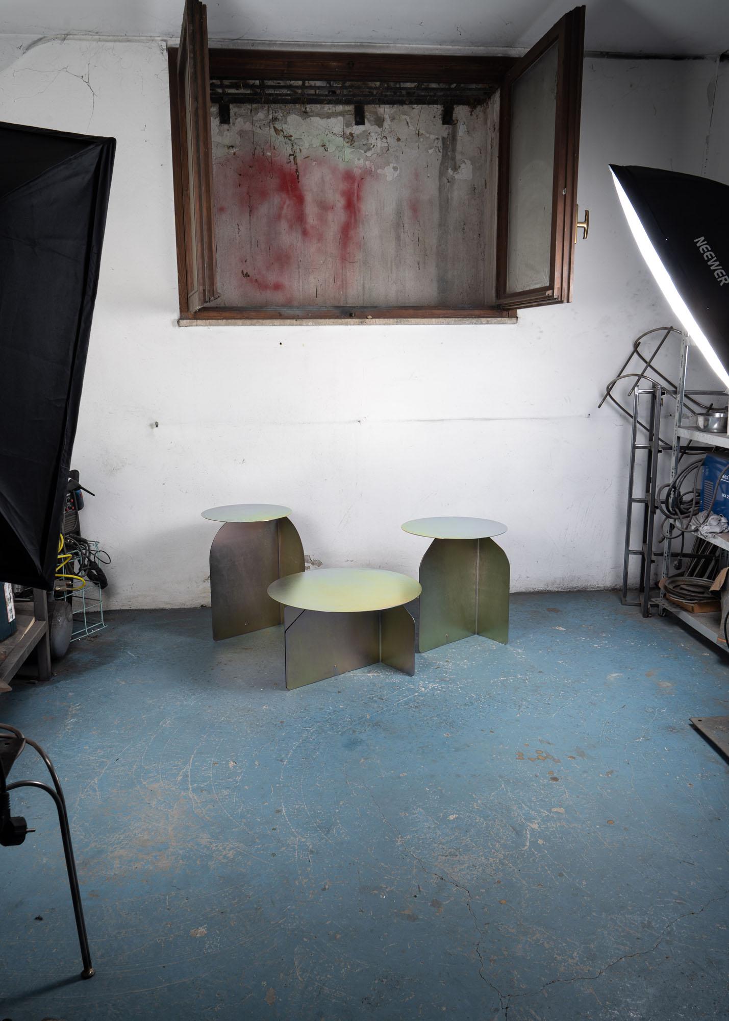 Contemporary Risvolto 03 Rainbow metal Tables made in Italy by Enrico Girotti For Sale