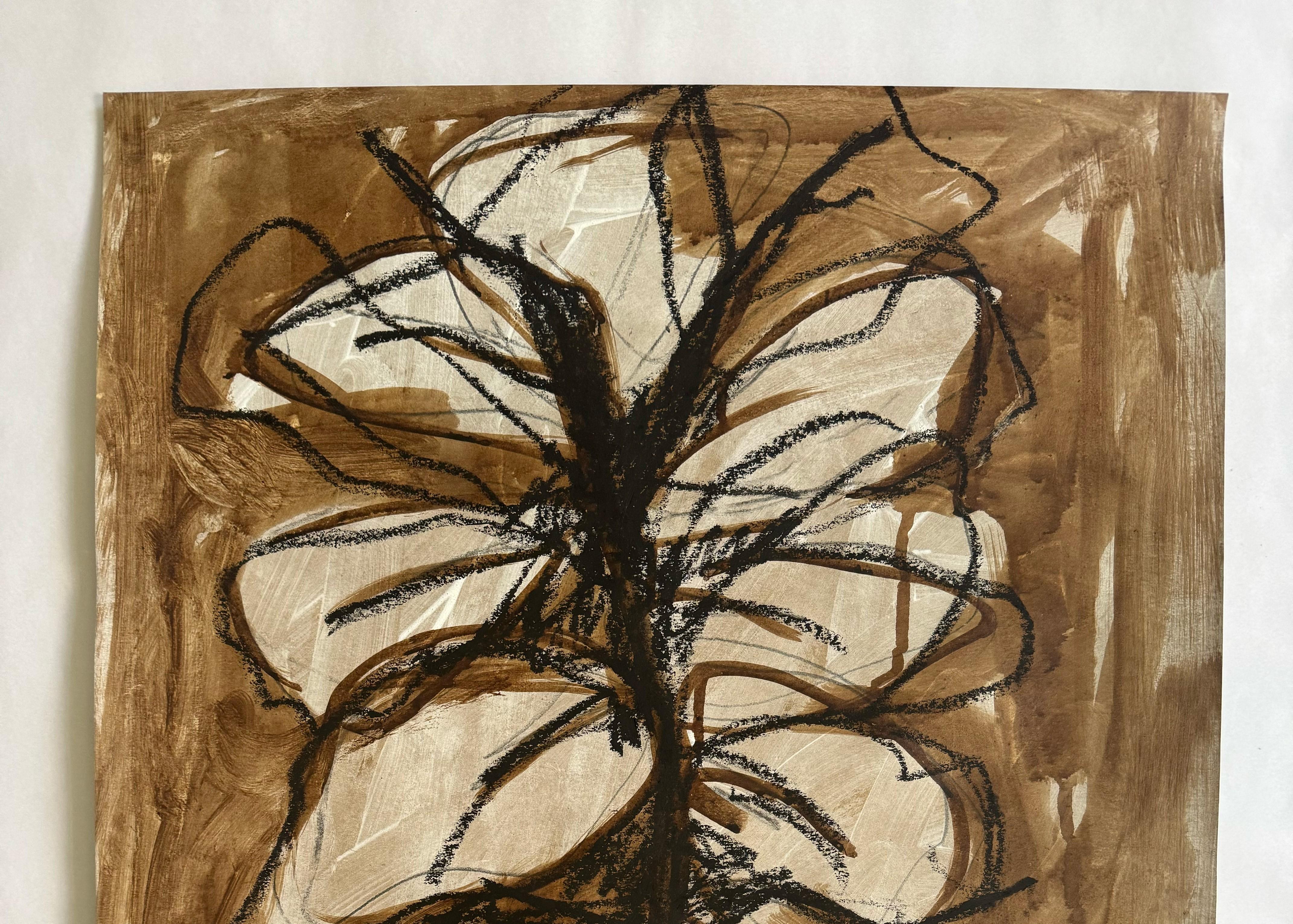 Feuilles N 4. Supports mixtes - Marron Abstract Drawing par Rita Alaoui