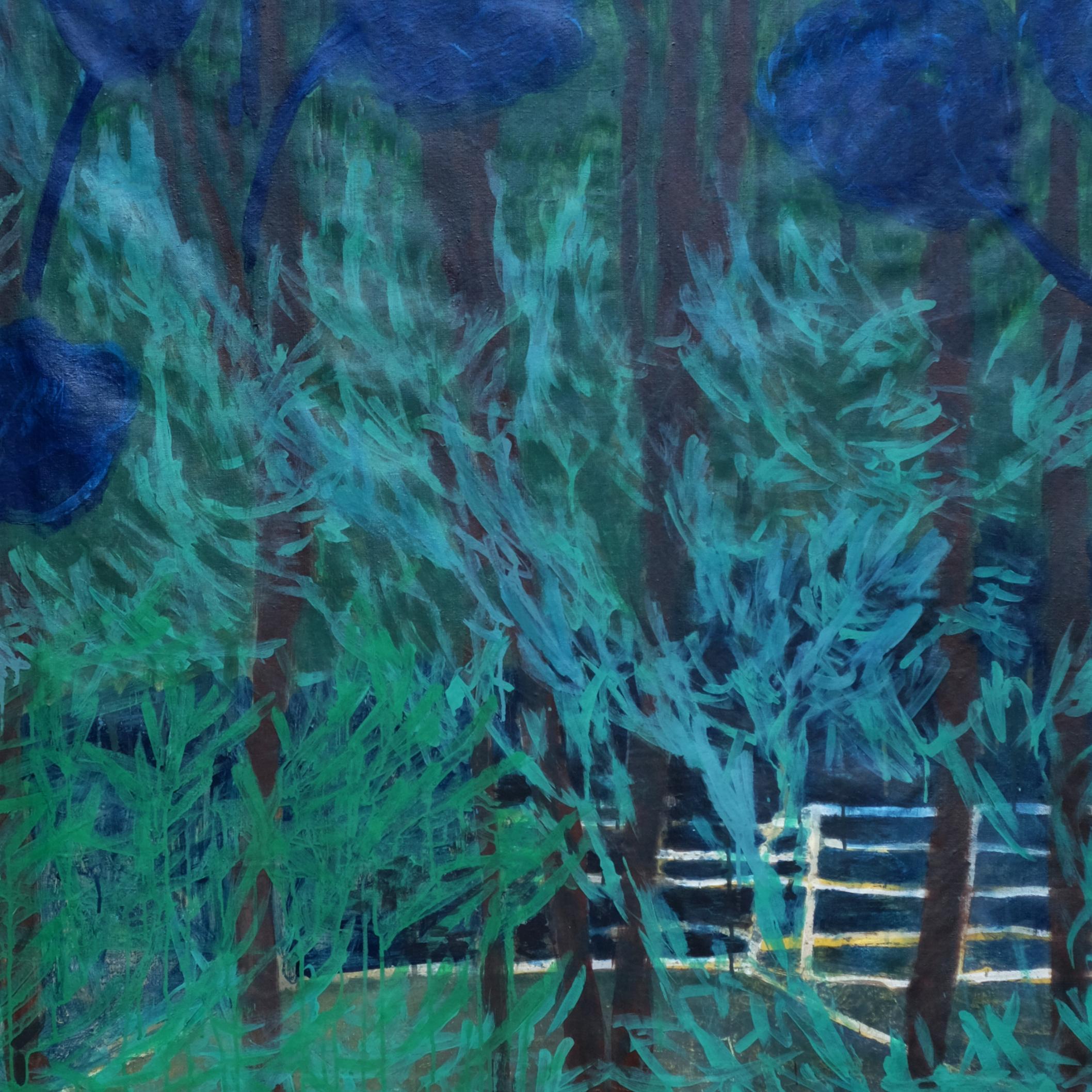 Garten#14 - Paysage à la barrière. Farbige Malerei – Painting von Rita Alaoui