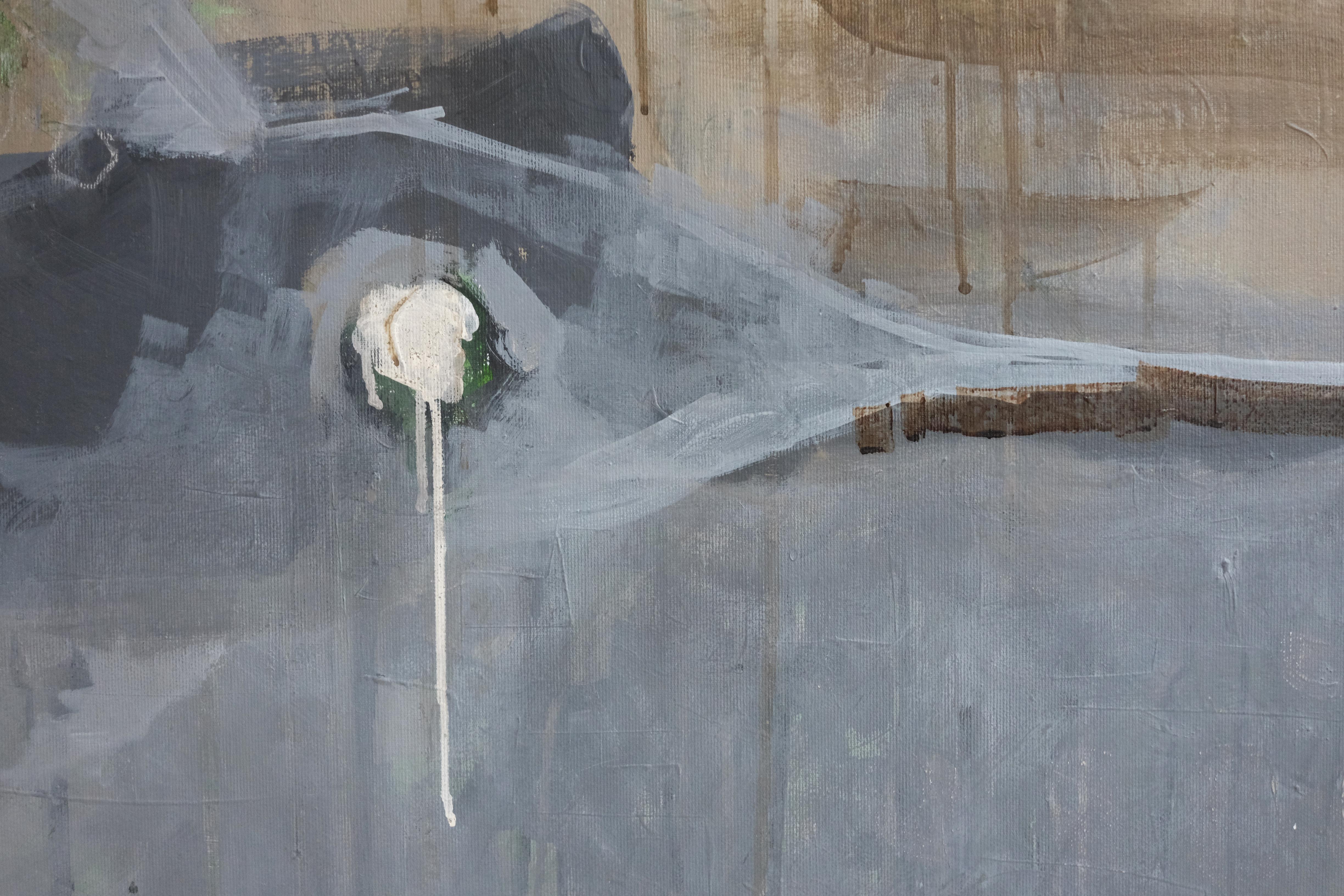 J'étais un poisson. Peinture abstraite - Gris Abstract Painting par Rita Alaoui