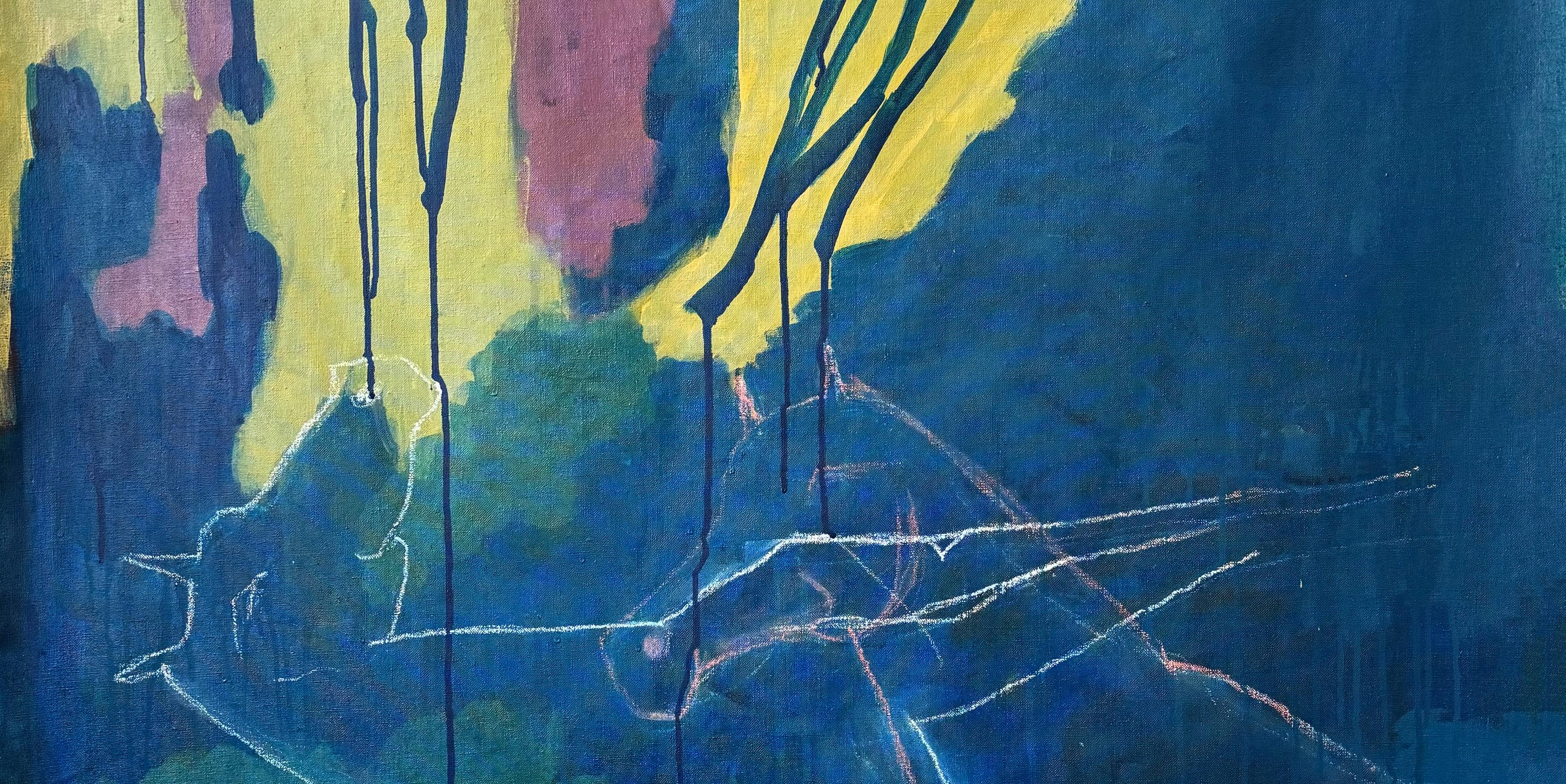 Landscape with horse. Abstract painting - Blue Animal Painting by Rita Alaoui