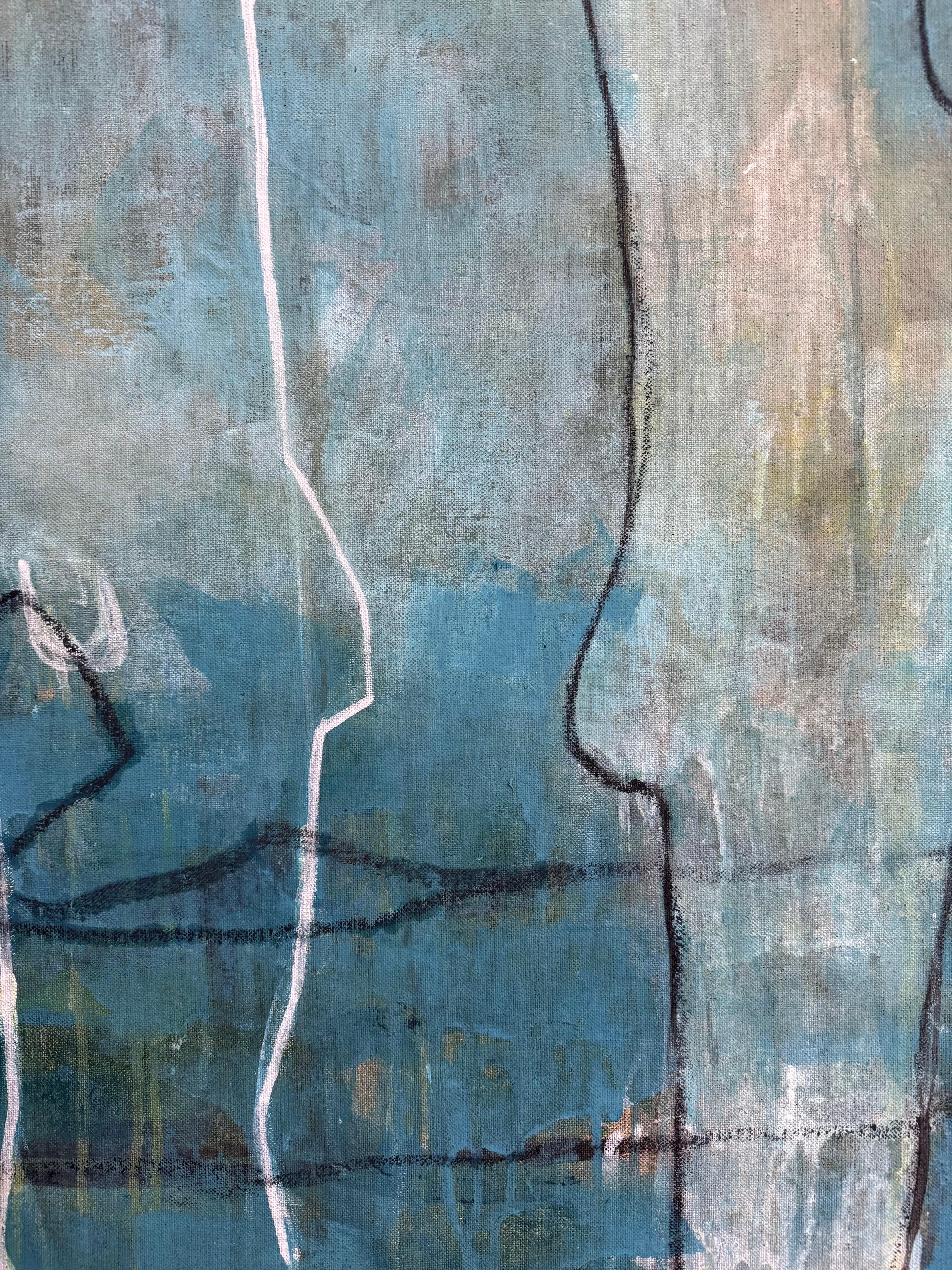 Landscape with tree trunks. Abstract painting - Painting by Rita Alaoui