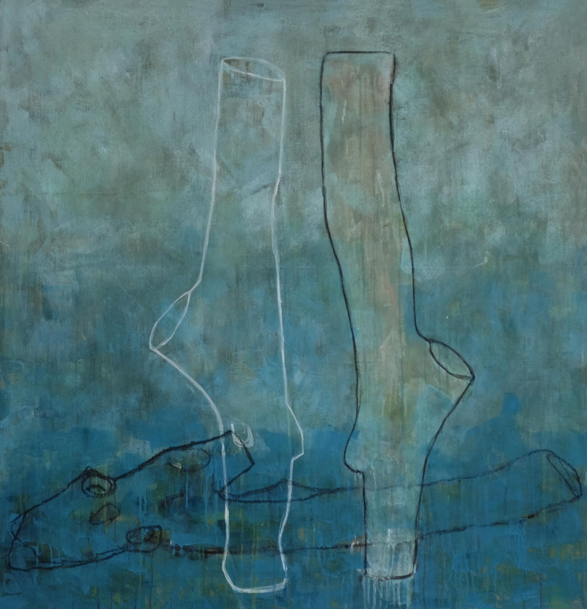 Rita Alaoui Abstract Painting - Landscape with tree trunks. Abstract painting