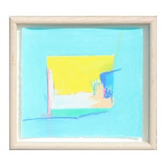 Retro "Canyon Suite One" Abstract Blue and Yellow Palo Duro Texas Landscape Painting