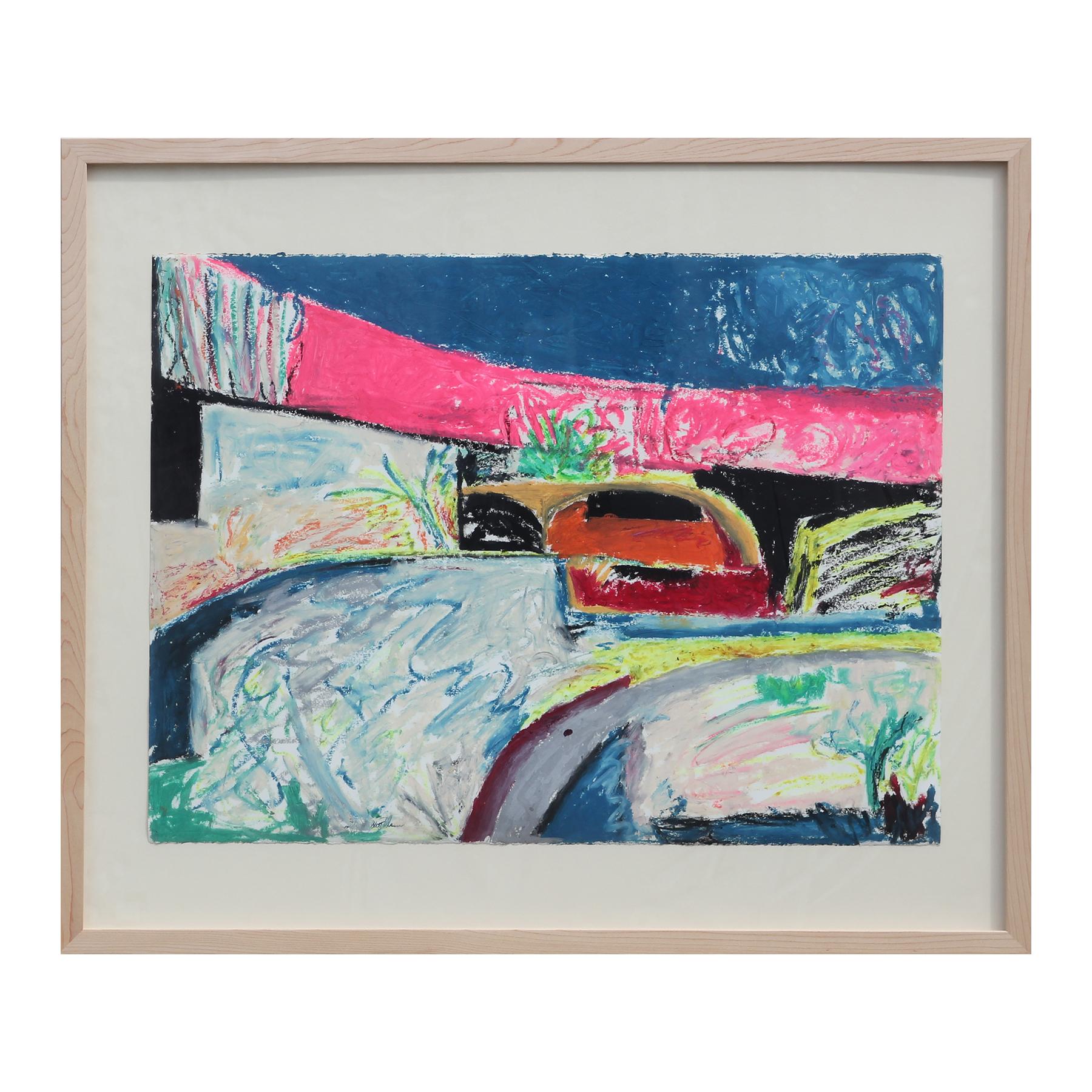 "Rise Above It" Abstract Colorful Blue and Pink Pastel Texas Landscape Painting - Mixed Media Art by Rita Blasser