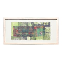 Abstraktes, grün, rot und grau getöntes Gemälde in Mischtechnik, ohne Titel R43 0387"