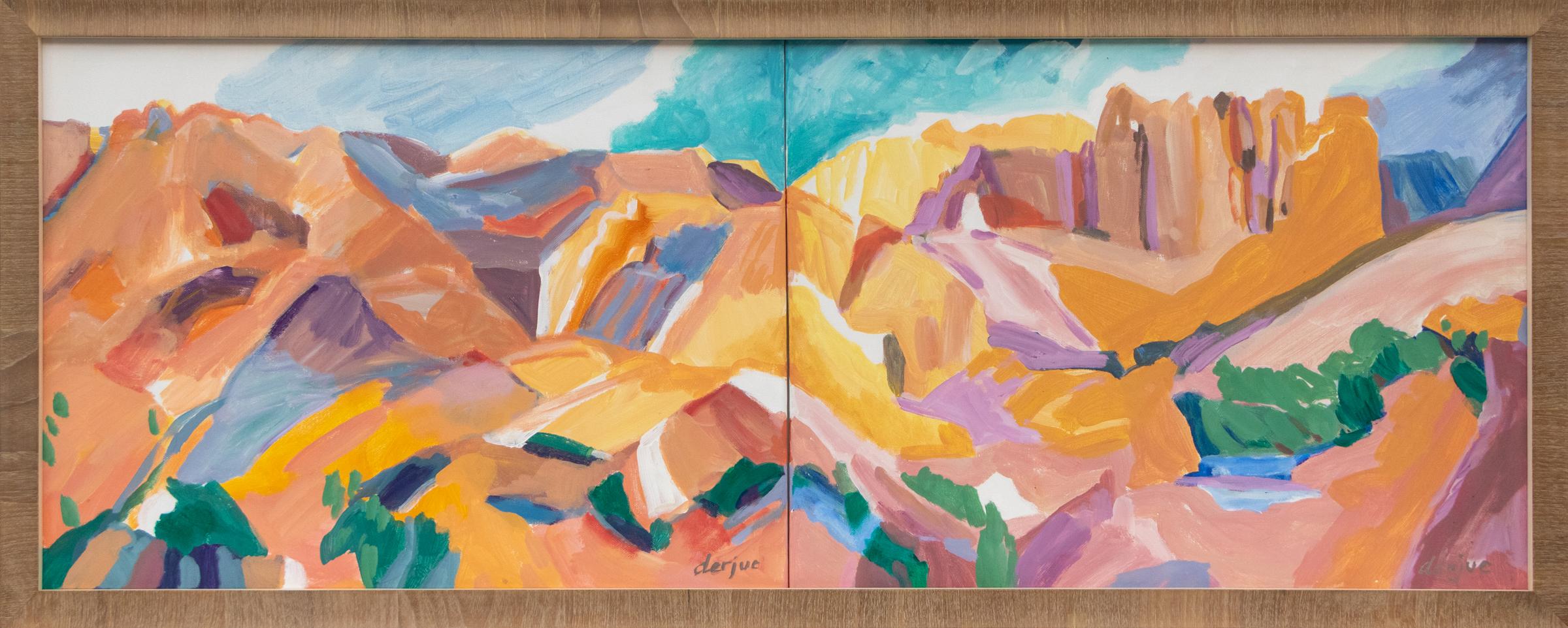 21° secolo Paesaggio astratto del Sud Ovest Dittico Pittura acrilica, roccia per - Painting di Rita Derjue
