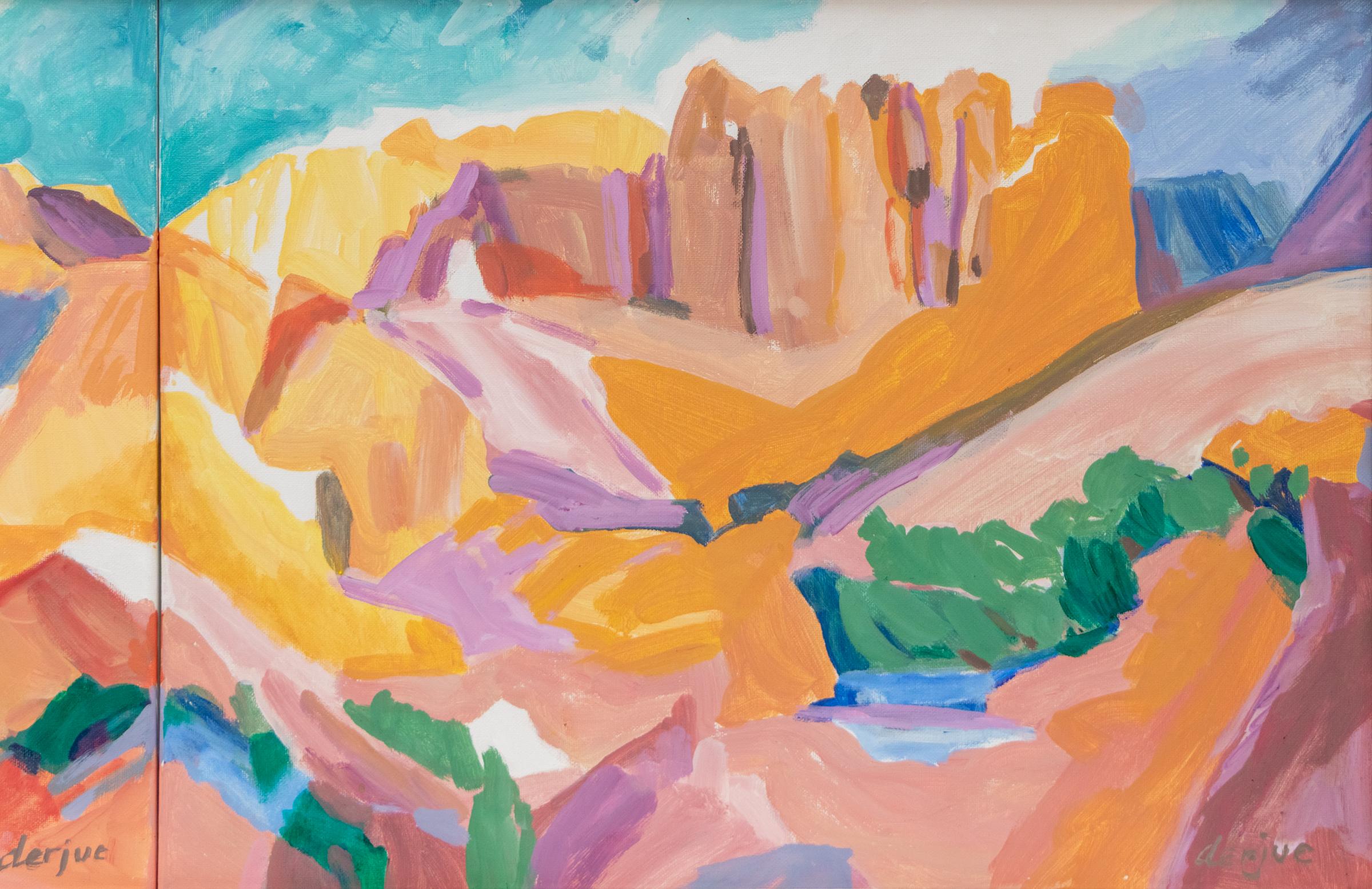 21° secolo Paesaggio astratto del Sud Ovest Dittico Pittura acrilica, roccia per in vendita 1