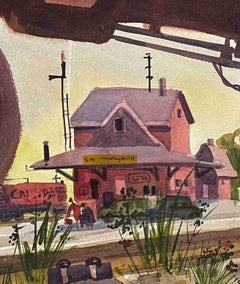 A Modern 1950s Watercolor "Canadian National RR at Antigonish" by Rita Duis