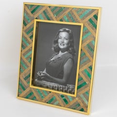 Cadre photo Rita Frascione Firenze en laiton doré, travertin et marbre, années 1980