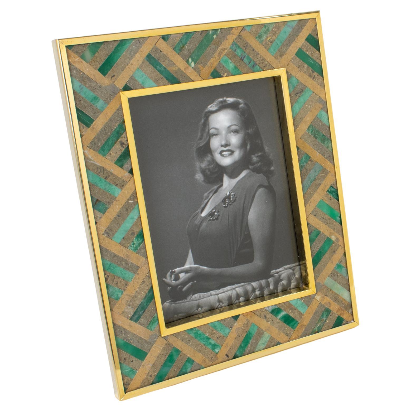 Rita Frascione Firenze Gilded Brass, Travertine and Marble Picture Frame, 1980s For Sale