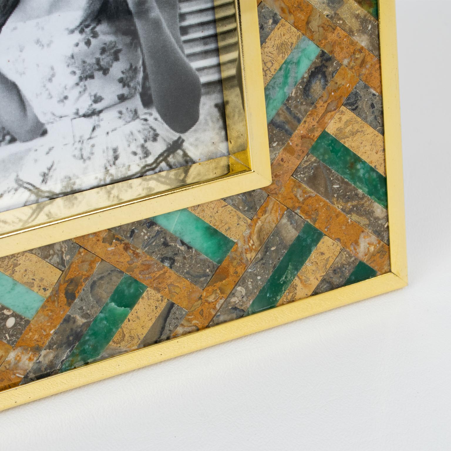 Rita Frascione Firenze, Bilderrahmen aus vergoldetem Messing und Stein mit Intarsien, 1980er Jahre im Angebot 1