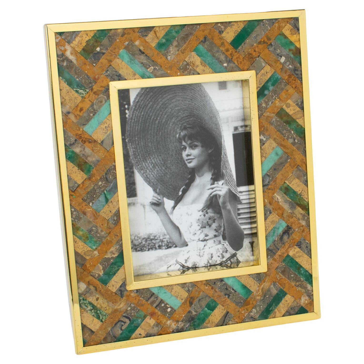Rita Frascione Firenze, Bilderrahmen aus vergoldetem Messing und Stein mit Intarsien, 1980er Jahre im Angebot