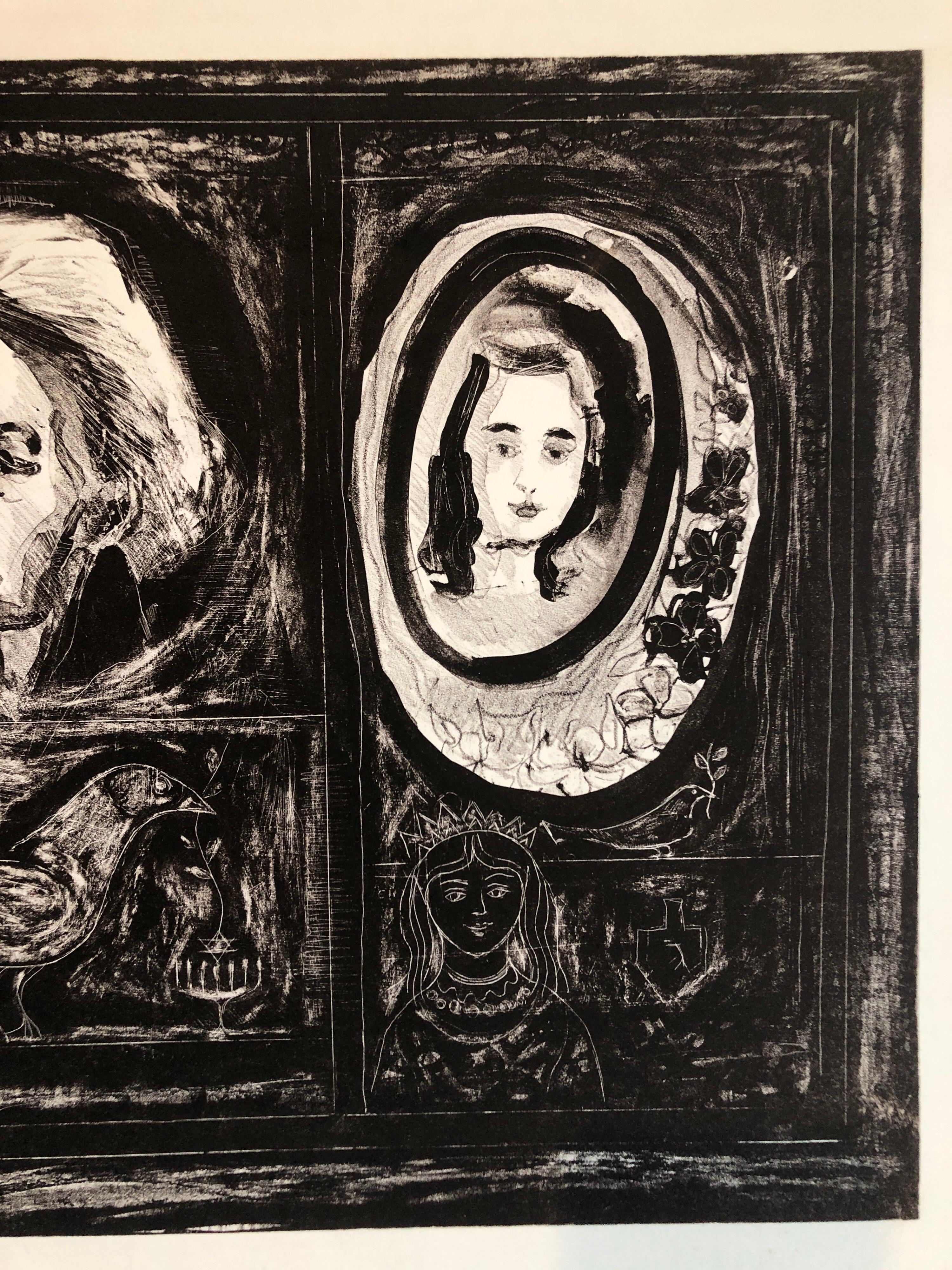 Figurale abstrakte Lithographie-Porträts der Moderne der Mitte des Jahrhunderts, Judaica, jüdischer Druck (Kubismus), Print, von Rita Gombinski