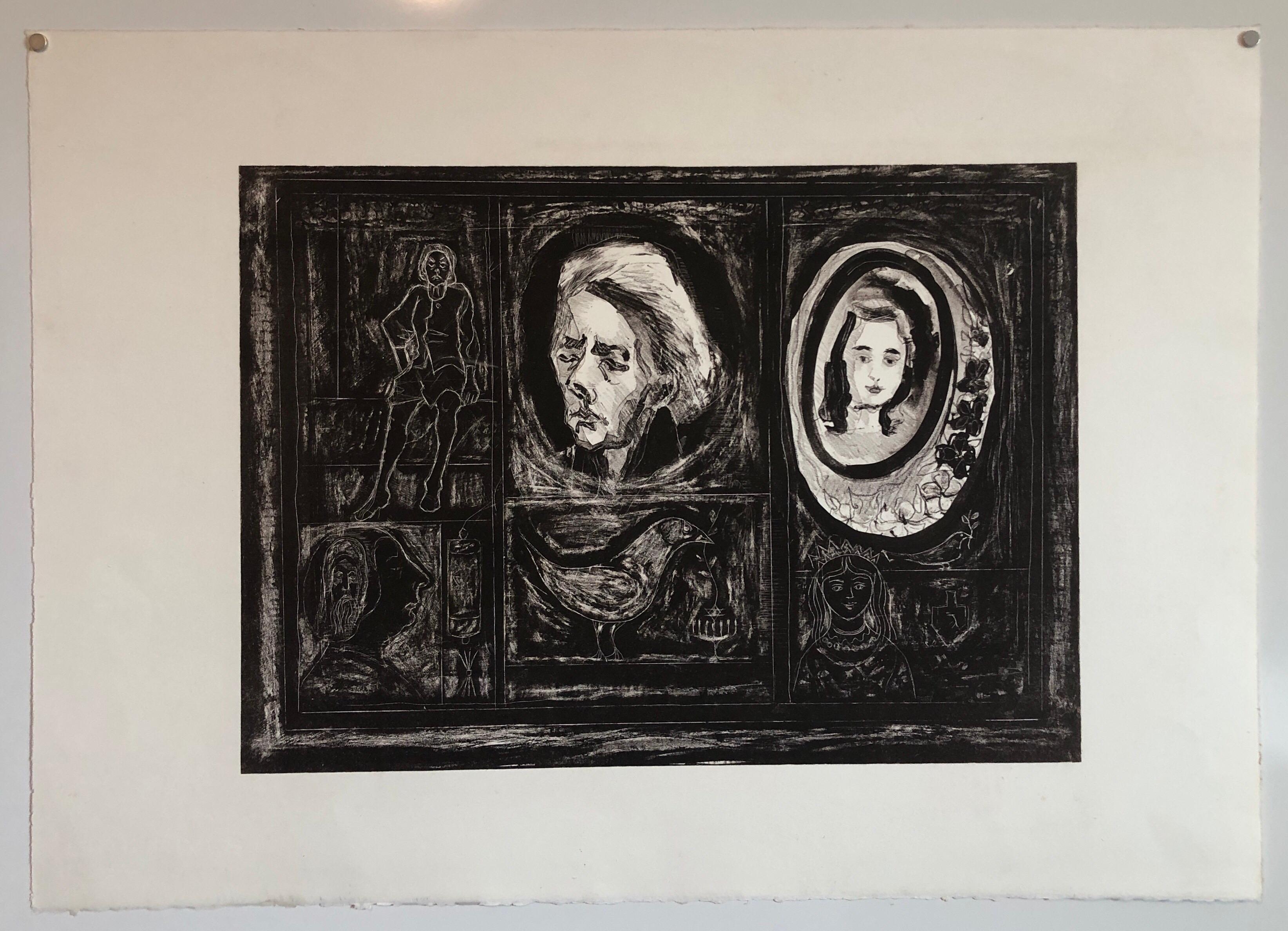 Figural Abstract Mid Century Modern Lithograph Portraits, Judaica, Jewish Print For Sale 4