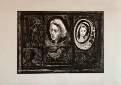 Used Figural Abstract Mid Century Modern Lithograph Portraits, Judaica, Jewish Print