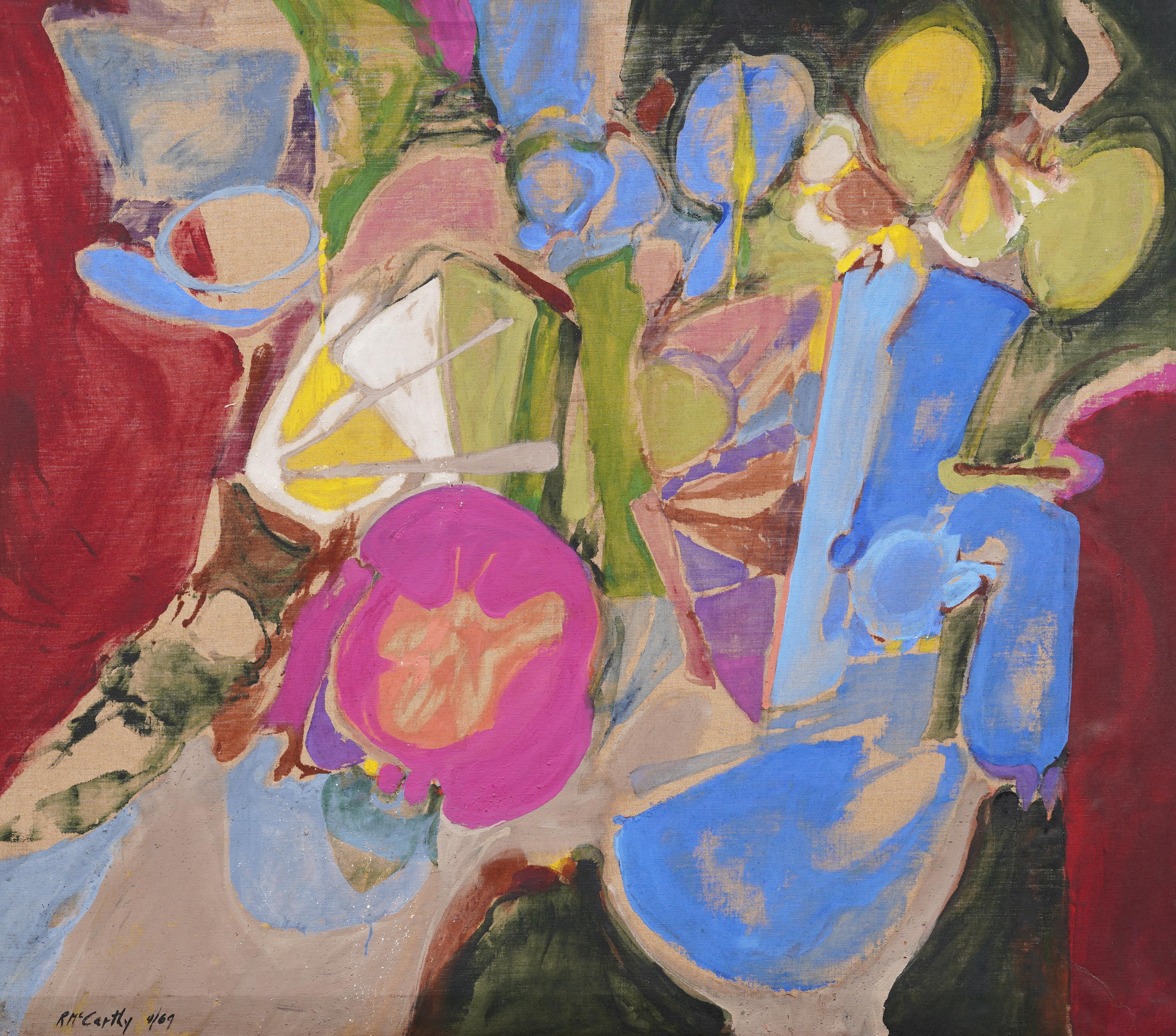 Increíble pintura al óleo expresionista abstracta modernista americana antigua firmada - Abstract Painting Marrón de Rita Mccarthy
