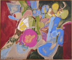 Incredibile pittura ad olio antica americana firmata Espressionismo astratto modernista