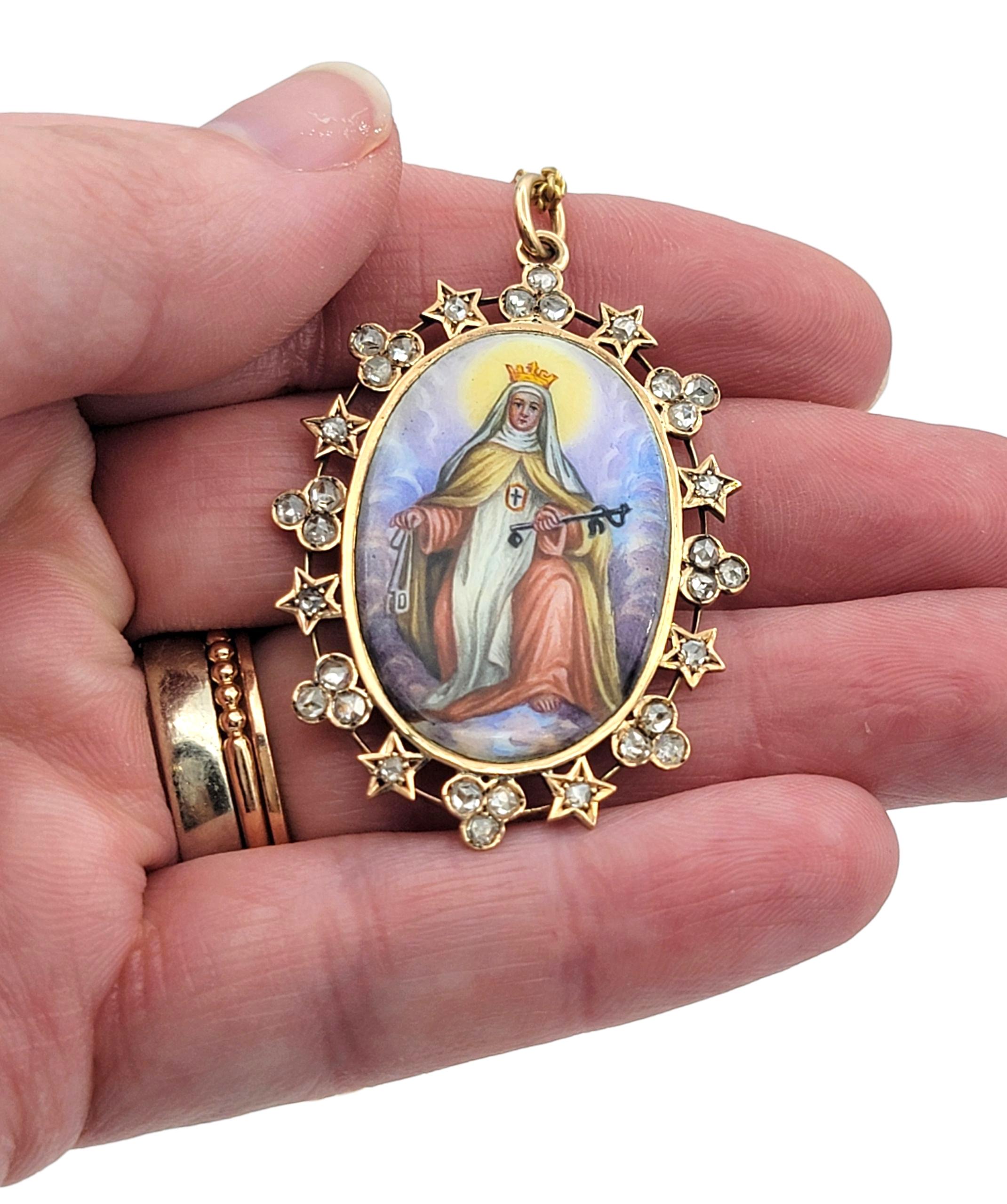 Collar Colgante de Diamantes Santa Católica Rita de Cascia en Oro Amarillo de 14 Kilates en venta 4