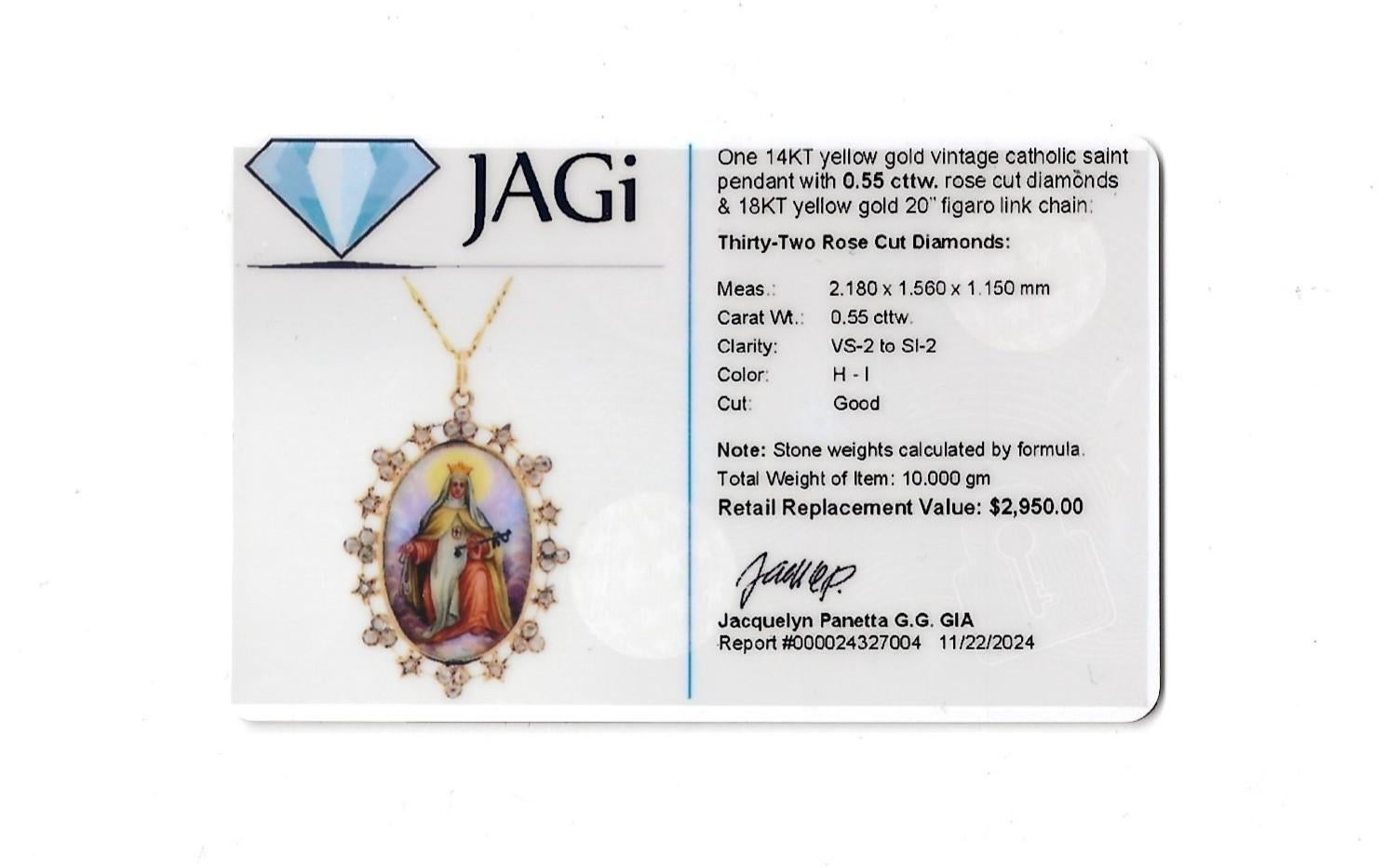 Collar Colgante de Diamantes Santa Católica Rita de Cascia en Oro Amarillo de 14 Kilates en venta 6