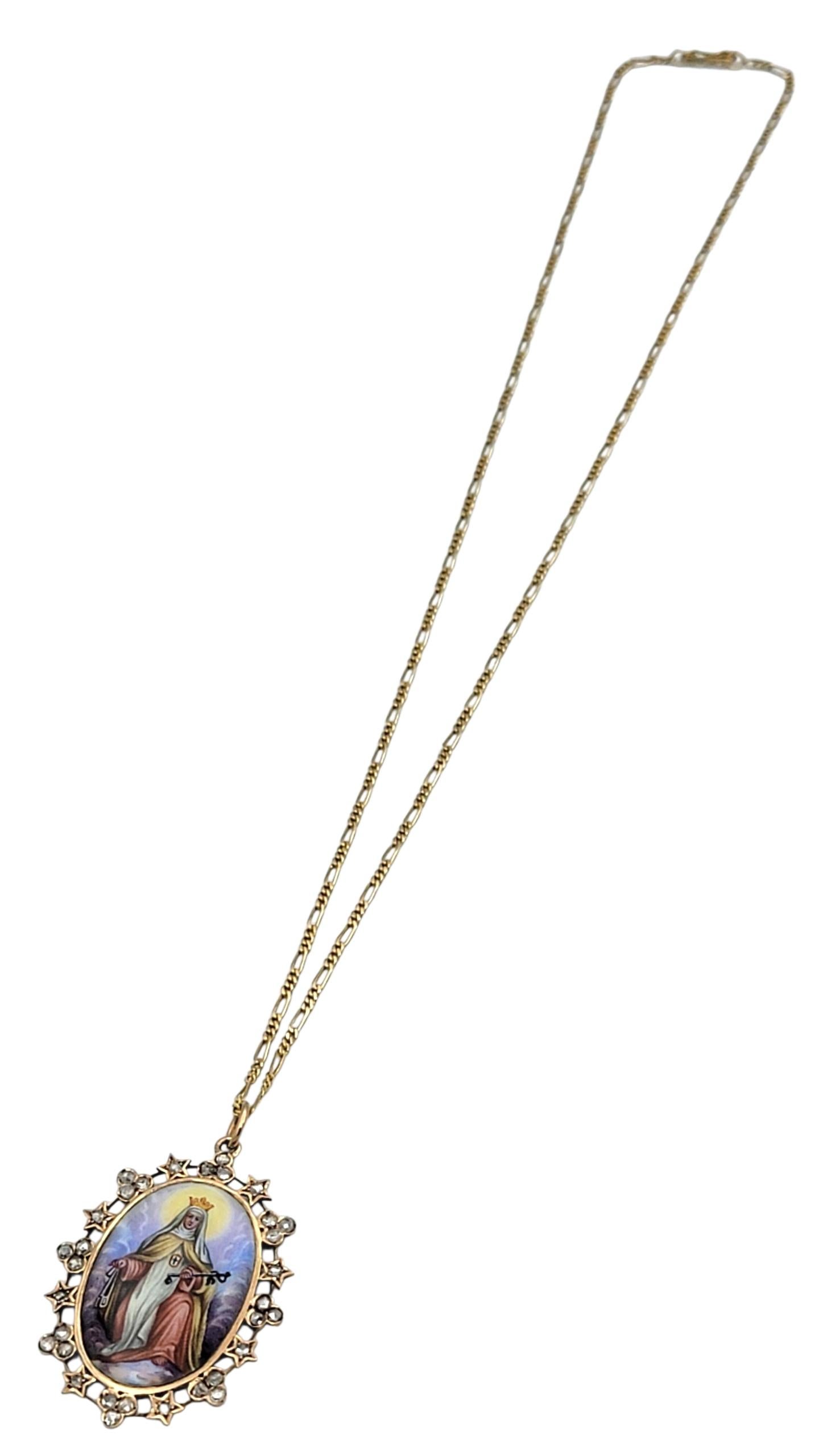 Collar Colgante de Diamantes Santa Católica Rita de Cascia en Oro Amarillo de 14 Kilates Corte rosa en venta