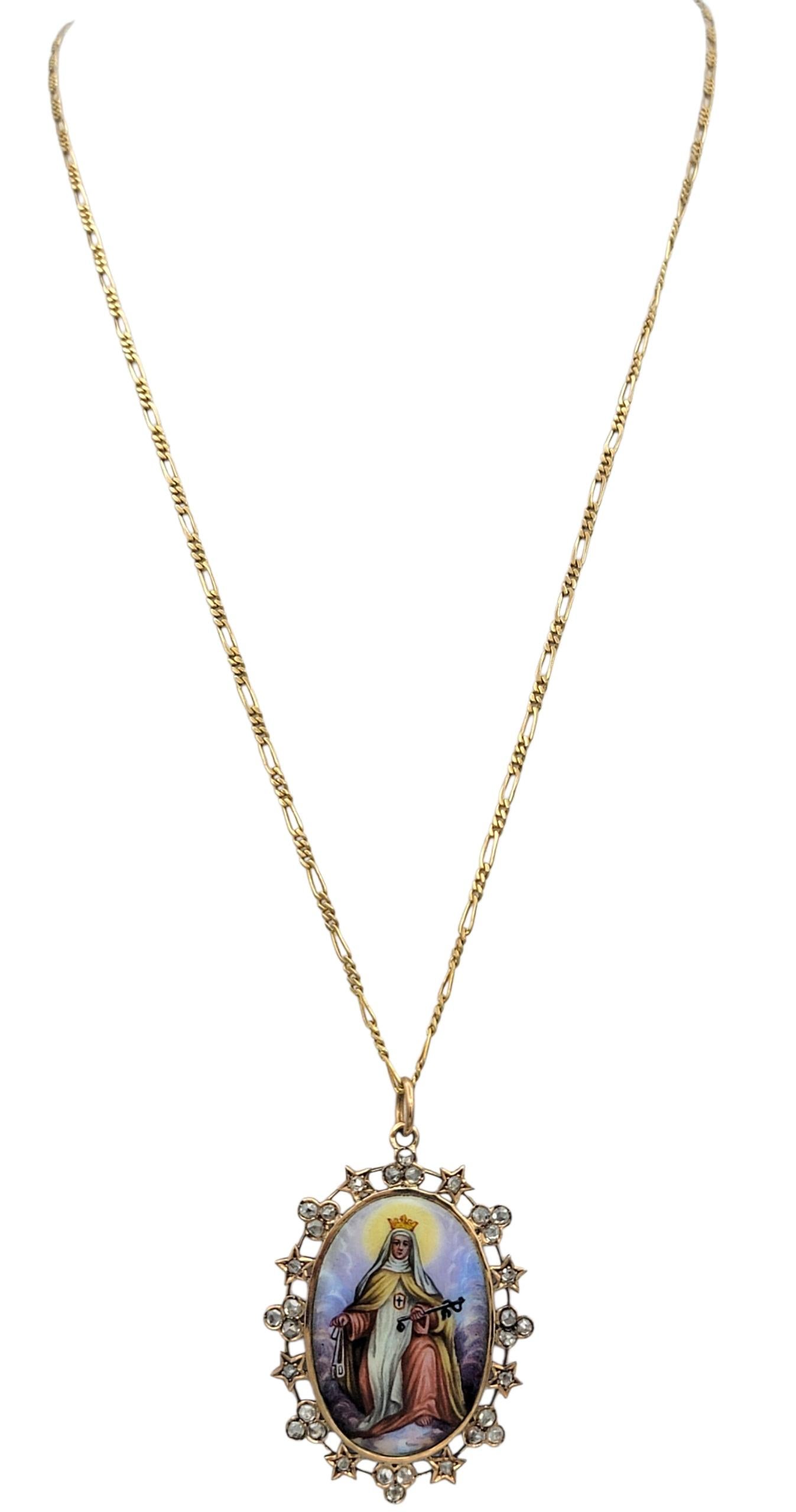 Collar Colgante de Diamantes Santa Católica Rita de Cascia en Oro Amarillo de 14 Kilates en Bueno estado para la venta en Scottsdale, AZ
