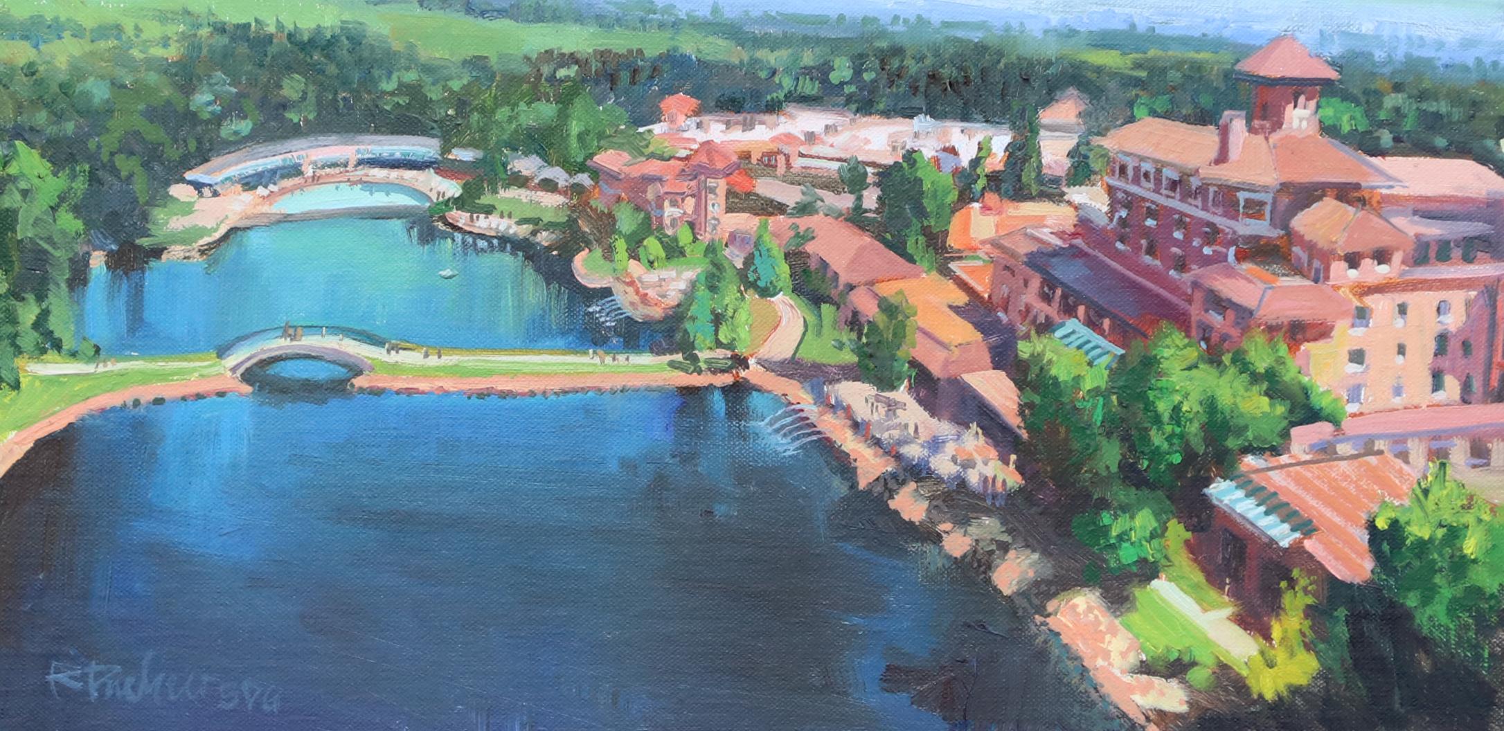 The Broadmoor Aerial View - Impressionist Painting by Rita Pacheco