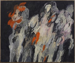 Antique American Modernist Abstract Expressionist Large Framed Oil Painting