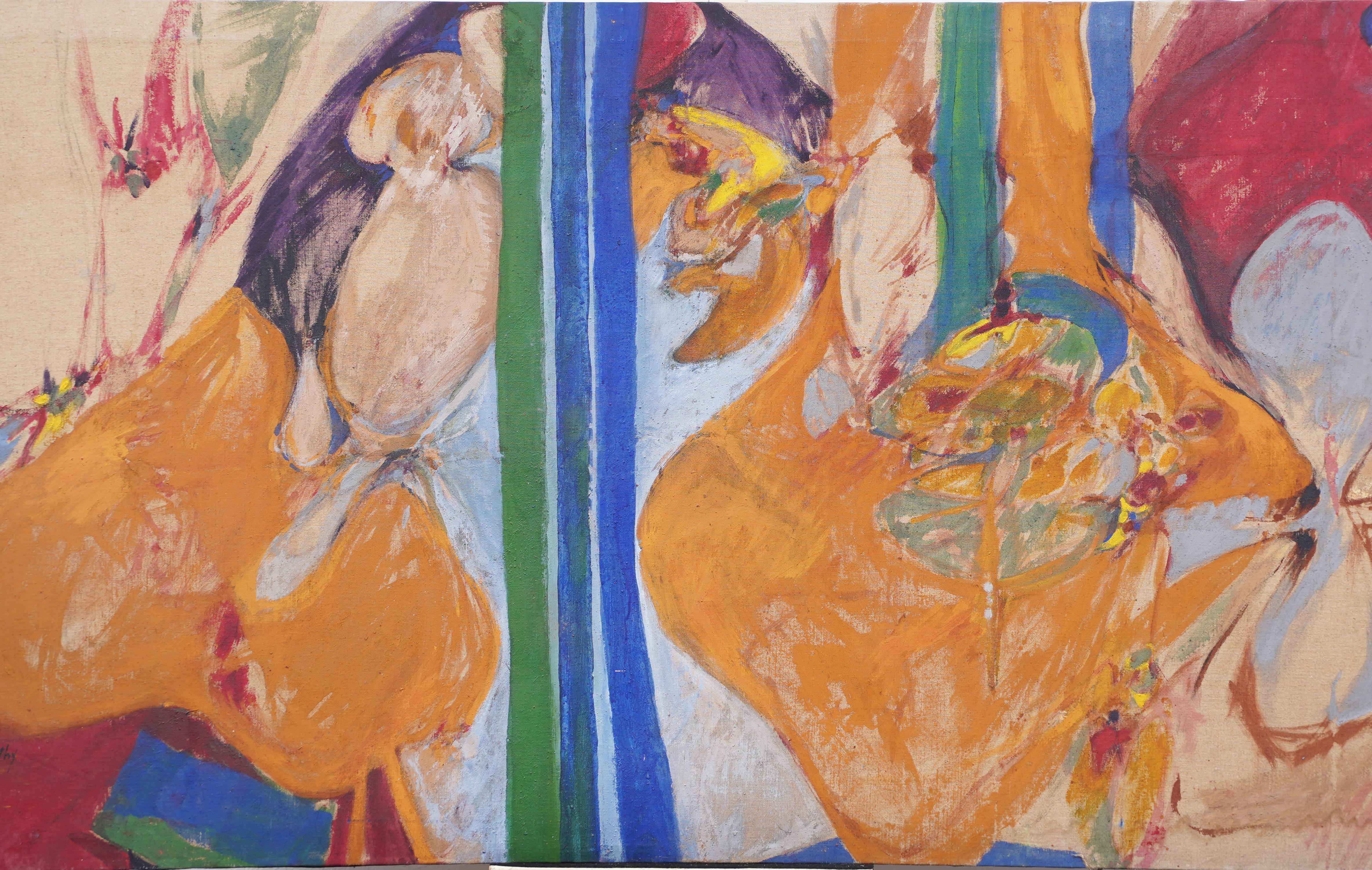 Monumental Antique American Woman Artist Modernist Abstract Signed Oil Painting For Sale 1