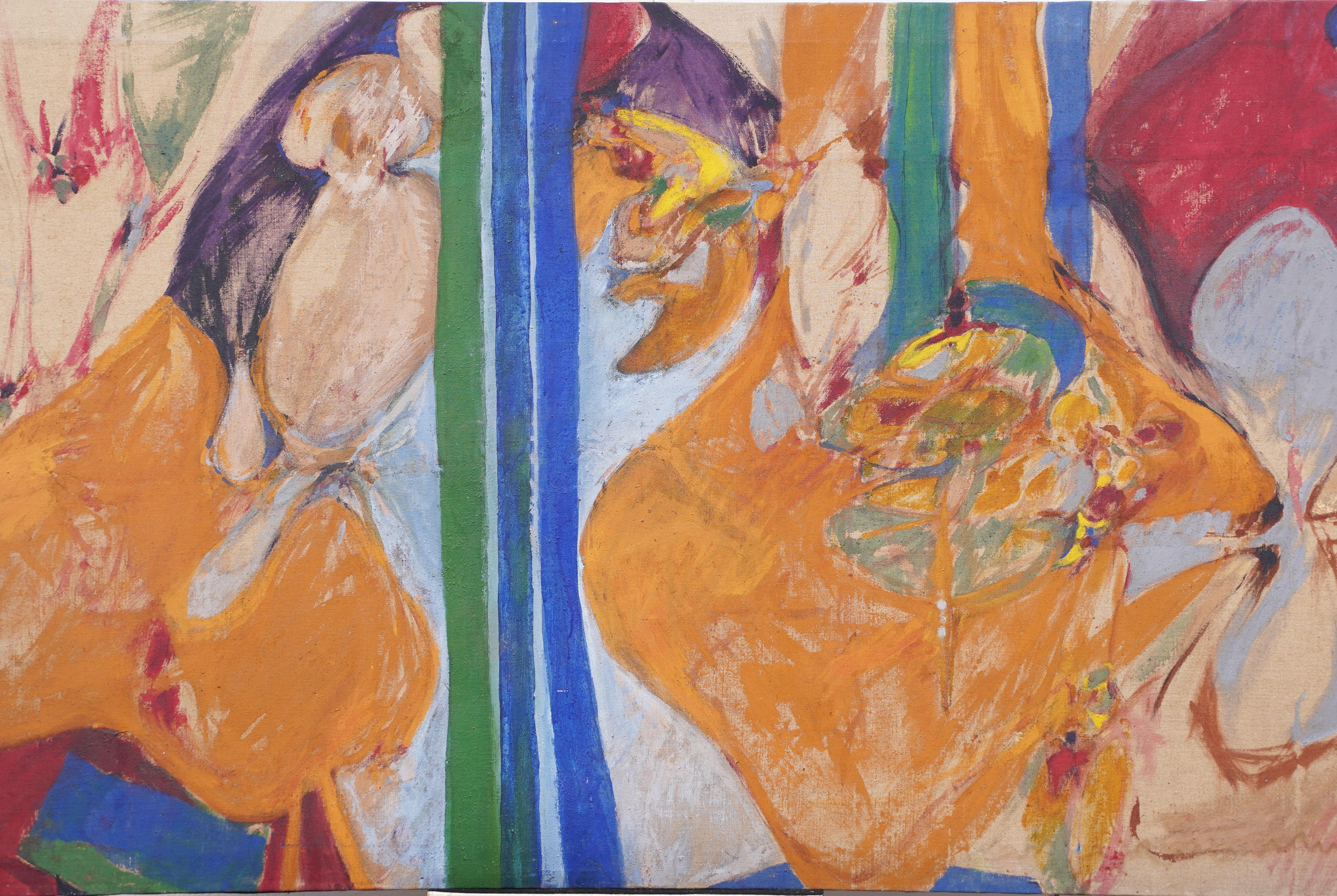 Monumental Antique American Woman Artist Modernist Abstract Signed Oil Painting For Sale 2