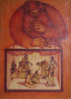 Marionettes, Surrealist Oil Painting on Canvas by Rita Simon