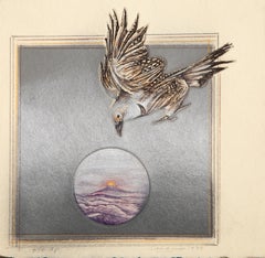 Bird and Moon, Surrealist Etching by Rita Simon (aka Atirnomis)
