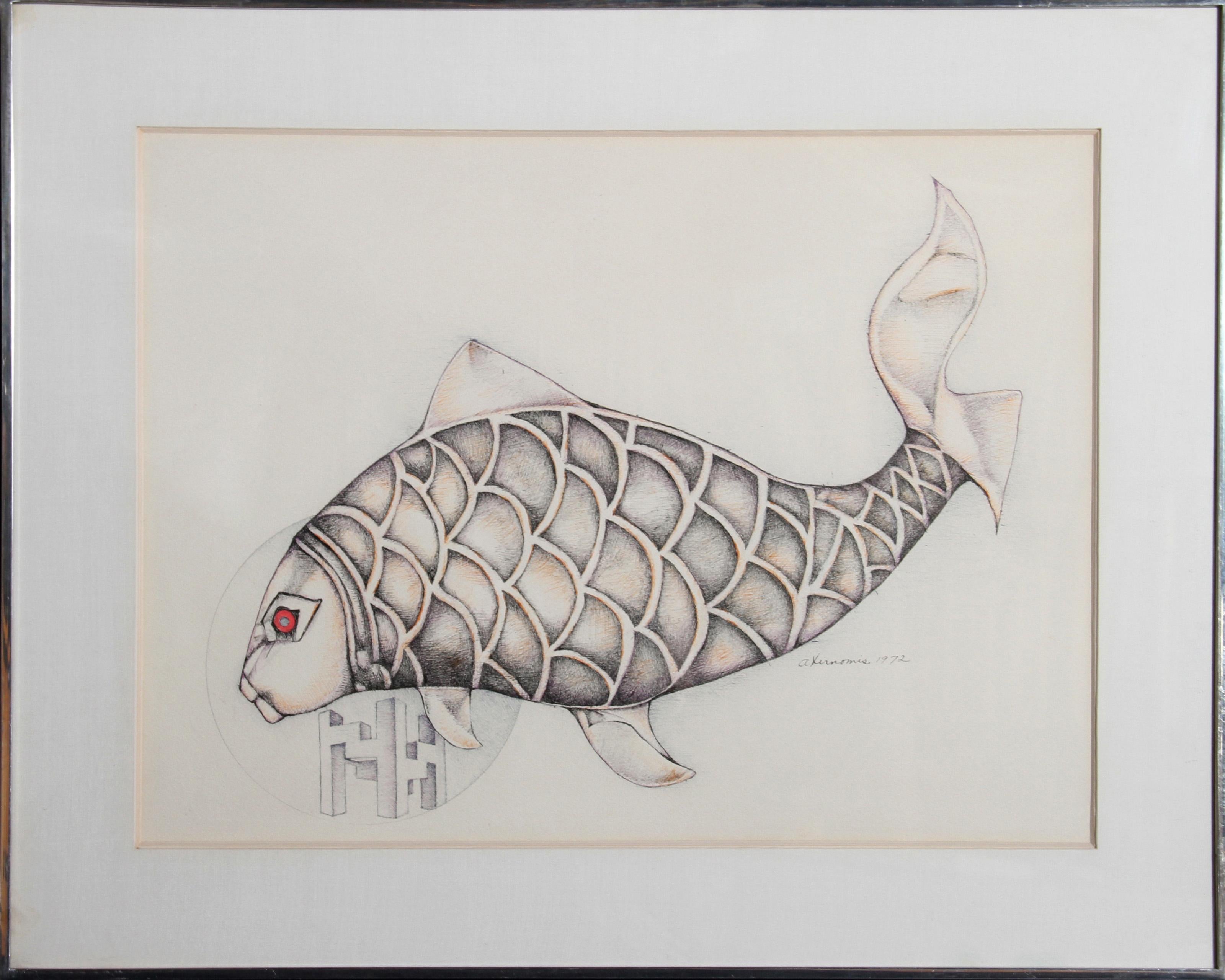 Fish, Surrealist Etching by Rita Simon