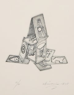 House of Cards, Surrealist Etching with Embossing by Rita Simon