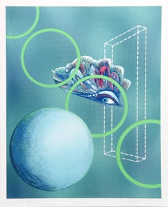 Vintage Reflected Landscape (Blue Moon), Surrealist Screenprint by Rita Simon