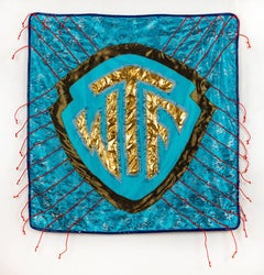 Rita Valley, WTF Pillows, 2018, fabric, pleather, ribbon, 16 x 16 x 4 in