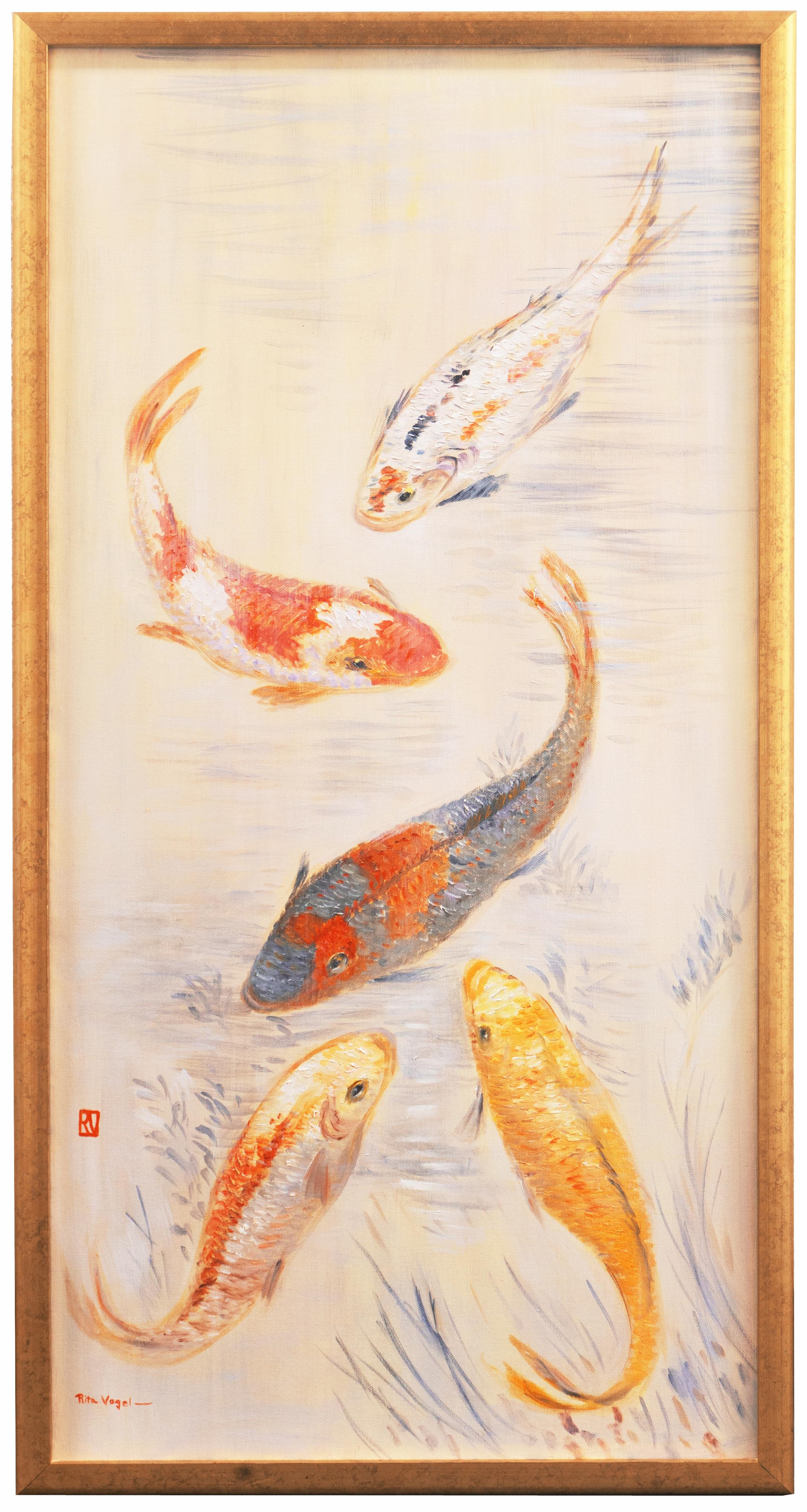 Rita Vogel Animal Painting - 'Koi Pond' Nishikigoi, Bay Area Woman Artist, University of California, Berkeley
