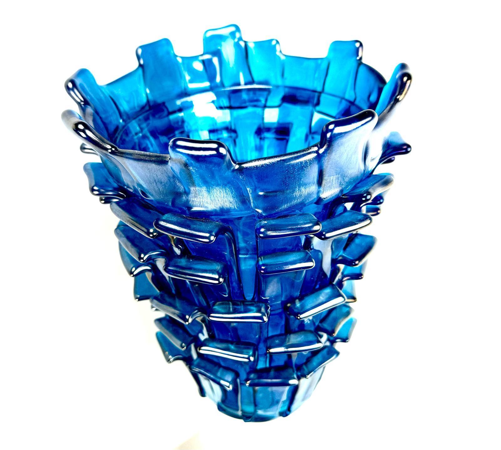 Vaso in vetro Ritagli in blu di Fulvio Bianconi per Venini In condizioni ottime in vendita a Oud Beijerland, NL