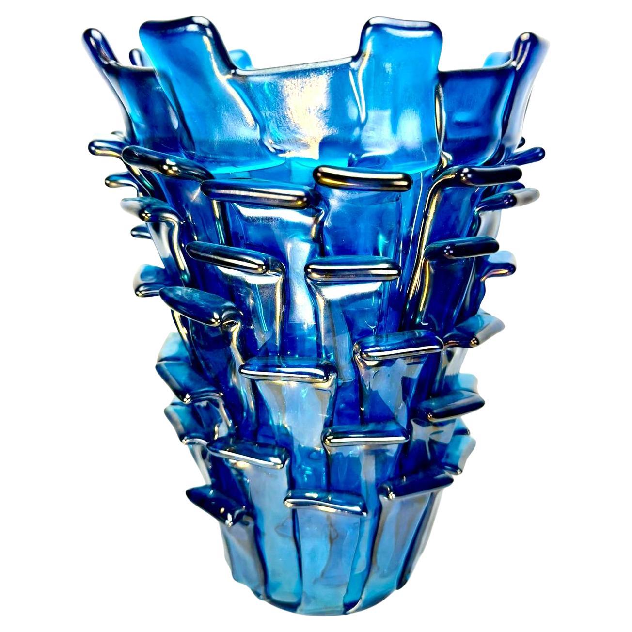 Ritagli Glass Vase in blue by Fulvio Bianconi for Venini