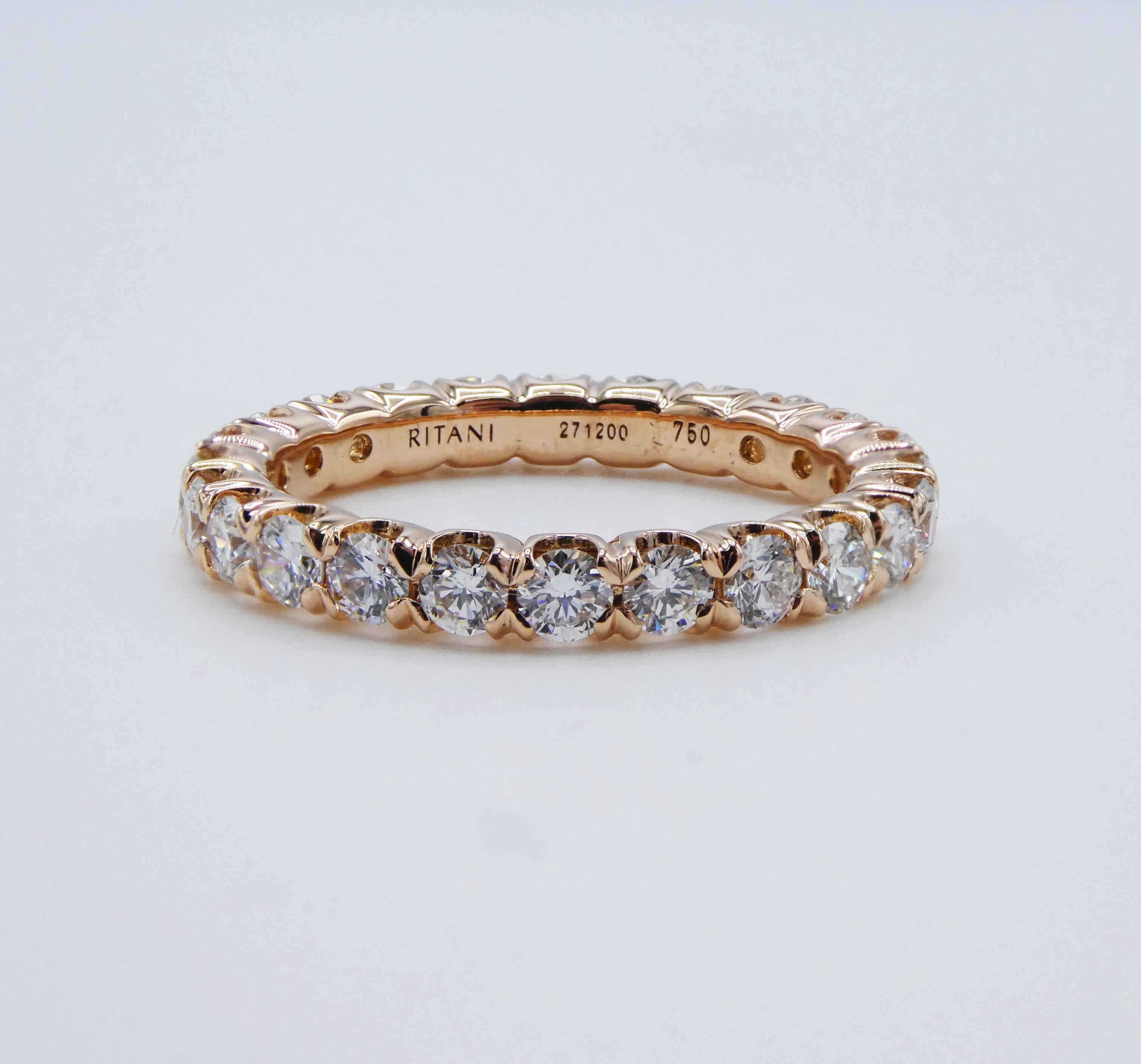 Ritani 1,25 Karat runder Diamant im Brillantschliff 18 Karat Gold Eternity-Ring (Moderne) im Angebot