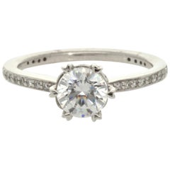 Ritani 18 Karat White Gold 6 Prong and Pave Set Diamond Semi Mount