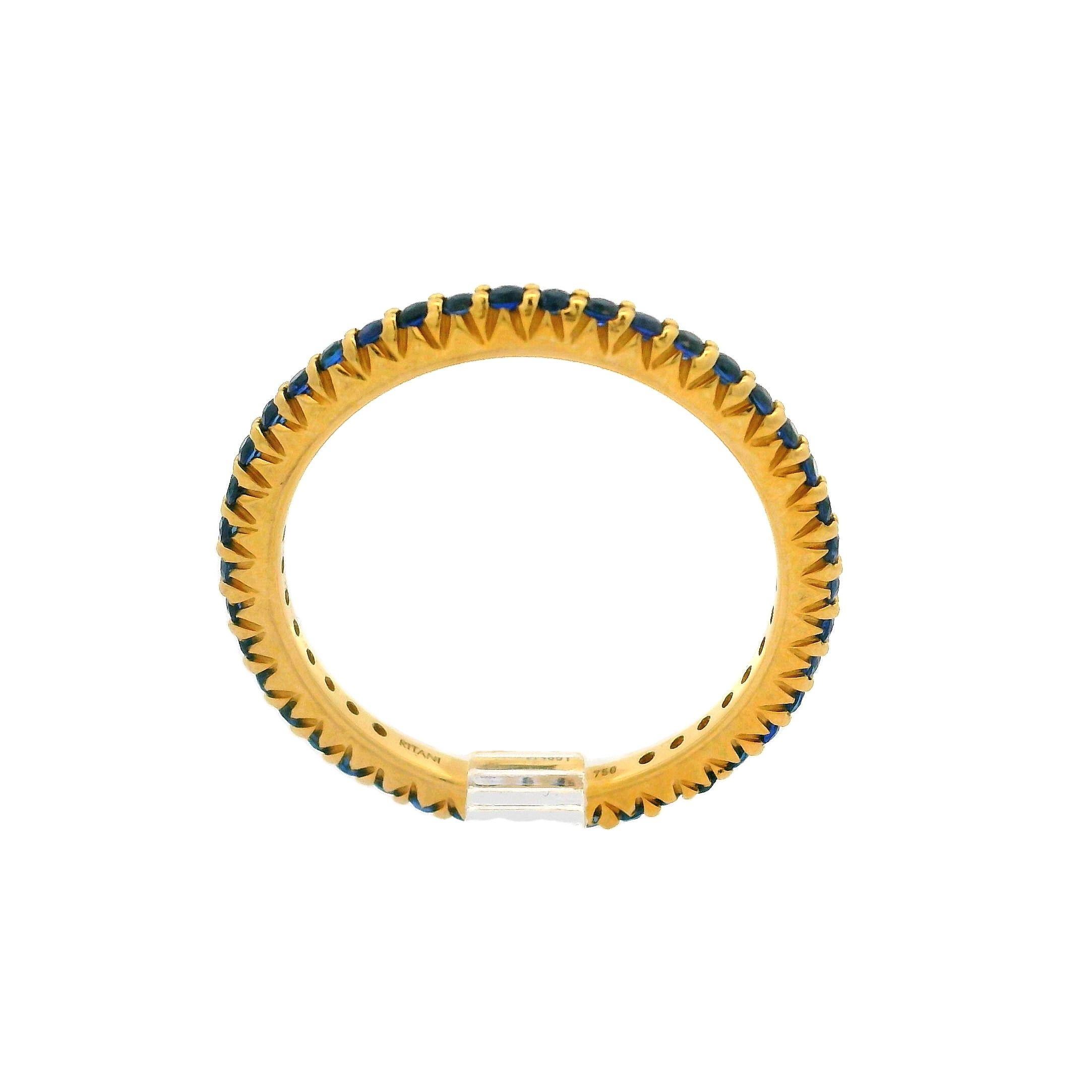 Round Cut Ritani 18k Gold Round Brilliant Royal Blue Sapphire Eternity Band Ring Size 10 For Sale