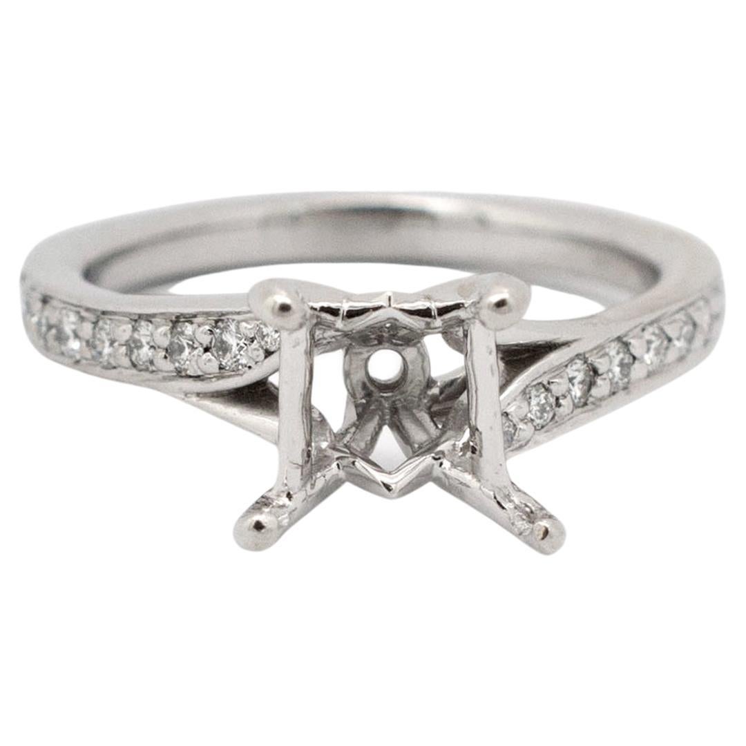 Ritani 18K White Gold Square Shaped Diamond Semi Mount Engagement Ring For Sale
