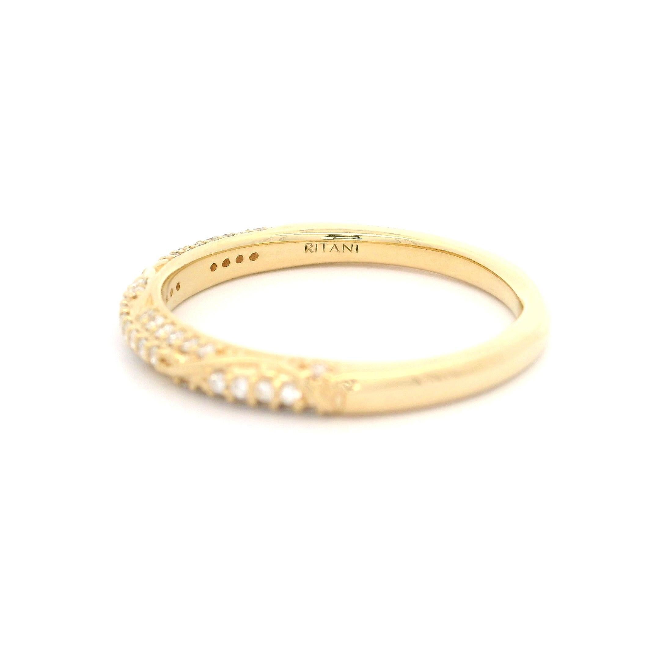 Ritani 18k Yellow Gold 0.22ctw Diamond Three Row Vine Design Band Ring For Sale 5