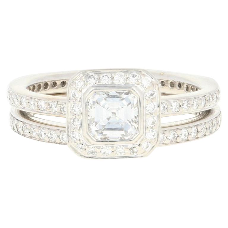 Ritani .93 Carat Asscher Diamond Halo Ring and Wedding Band 950 Platinum