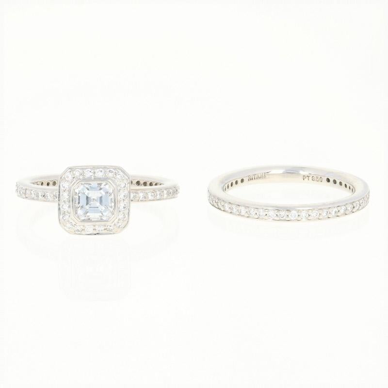 Ritani .93 Carat Asscher Diamond Halo Ring and Wedding Band 950 Platinum 2