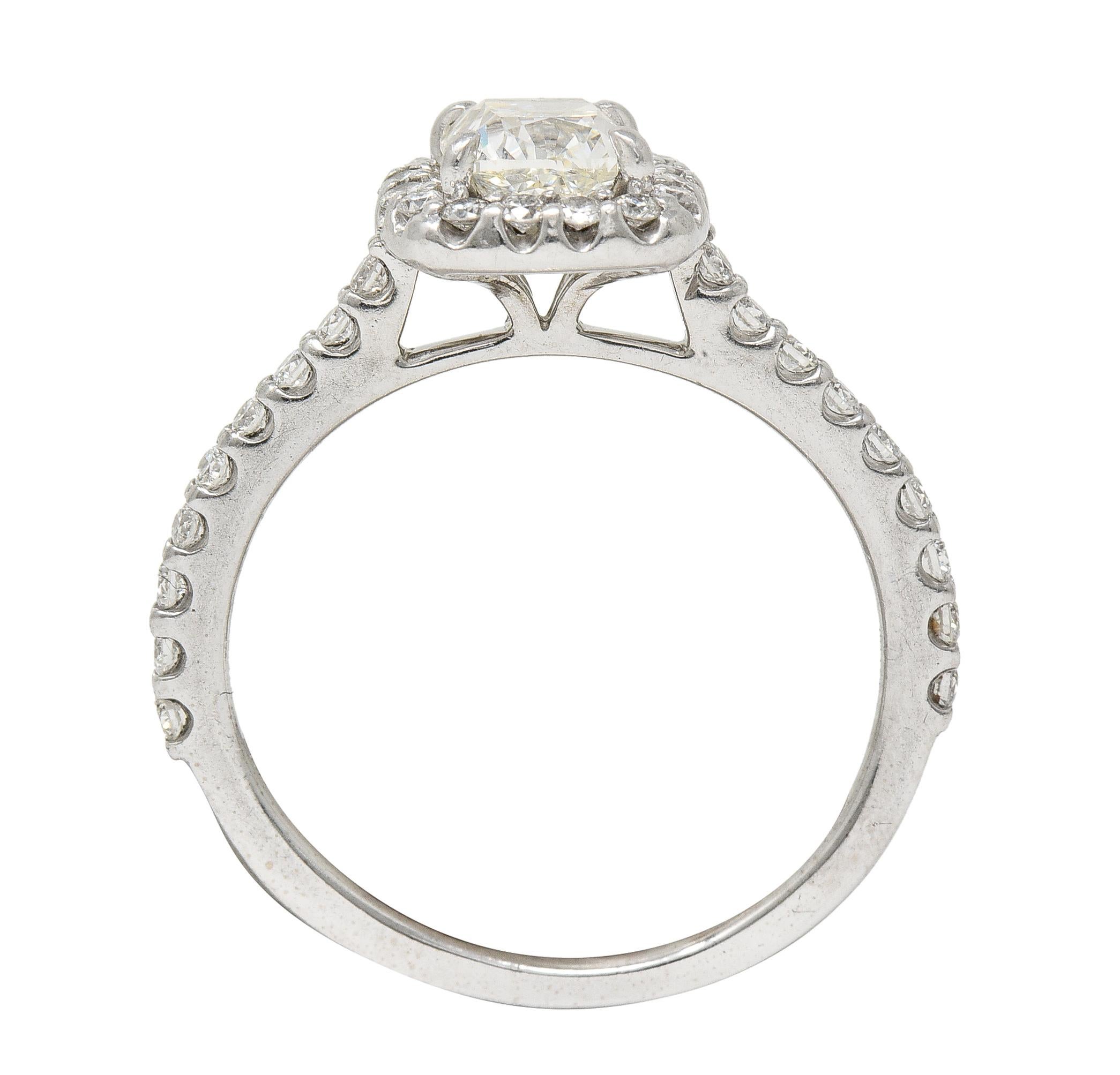 Ritani Contemporary 1.55 CTW Diamond 14 Karat Cushion Engagement Ring GIA For Sale 2