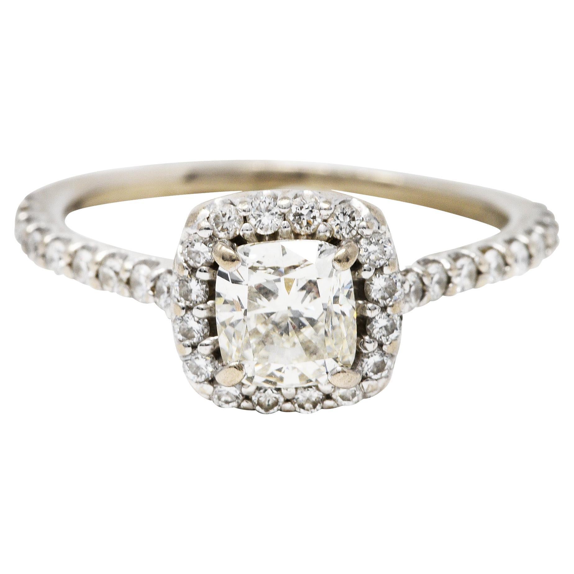 Cushion Halo Diamond Engagement Ring 1.55 Carat 14 Karat White Gold For