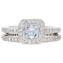 Ritani Diamond Halo Ring and Wedding Band 950 Platinum Asscher .93 Carat